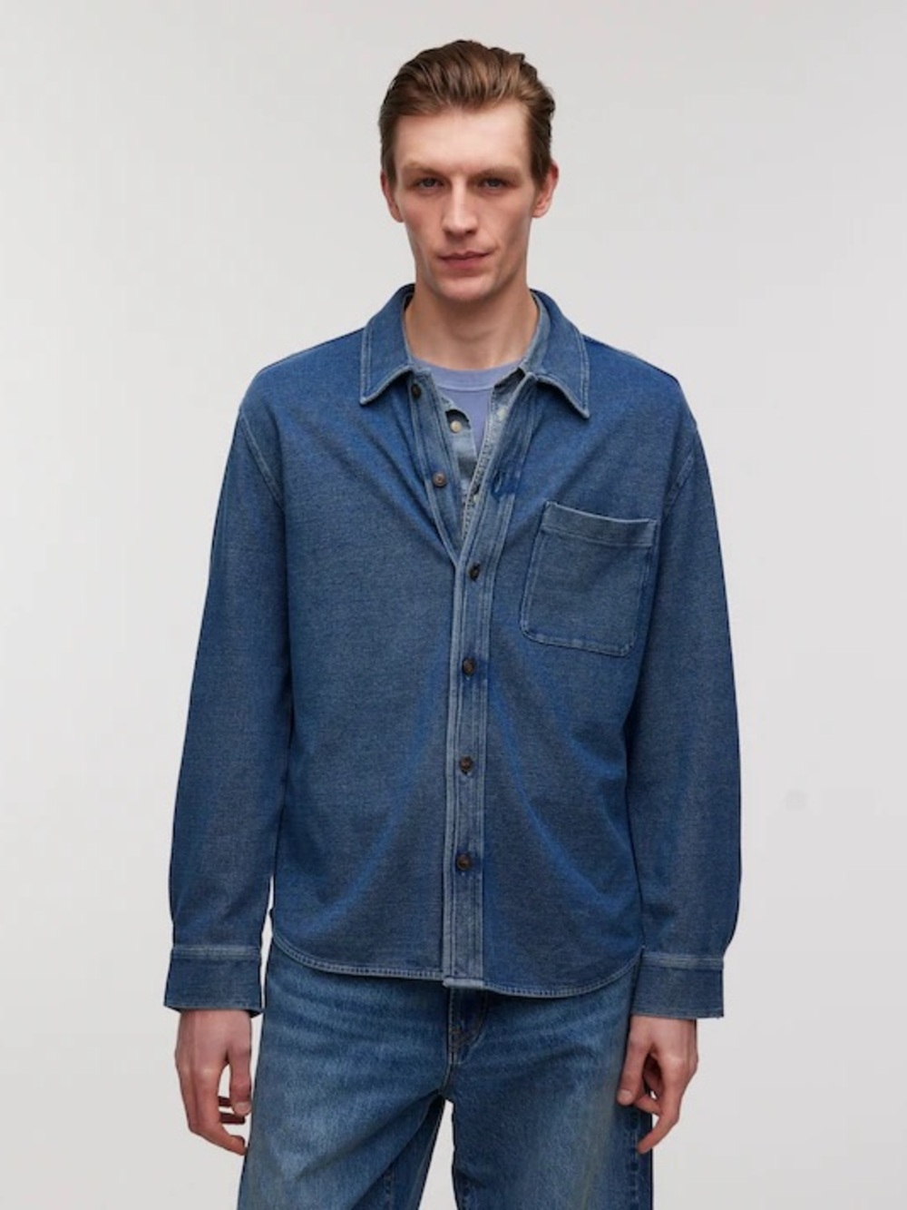 Madewell | L | Indigo-Dyed Long-Sleeve Thick Shirt in Cotton Pique